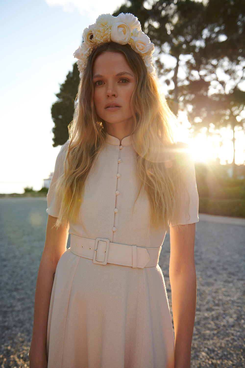 Ahana Beige Short Sleeve Dress