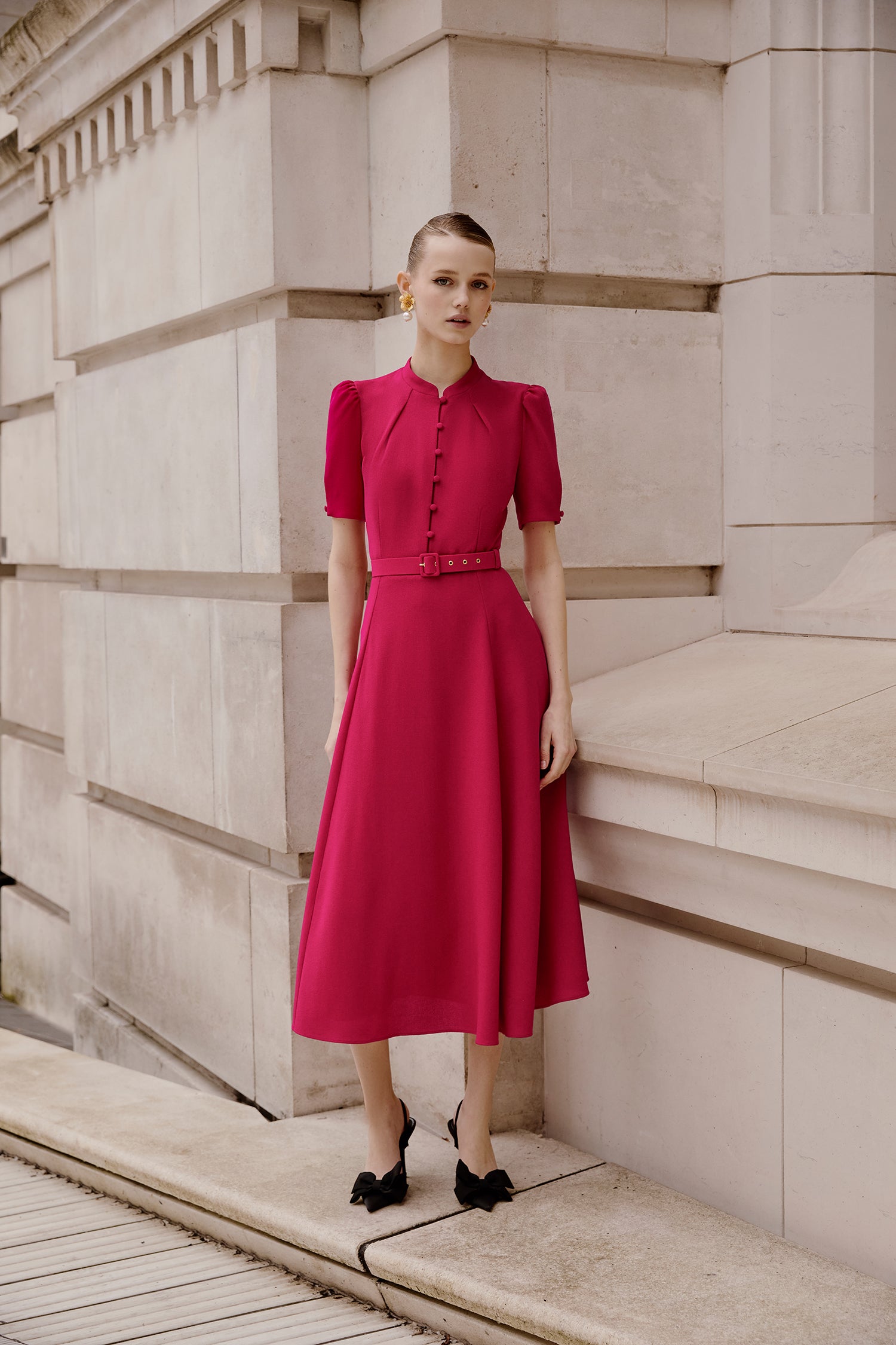 Ahana Fuchsia Short Sleeve Dress