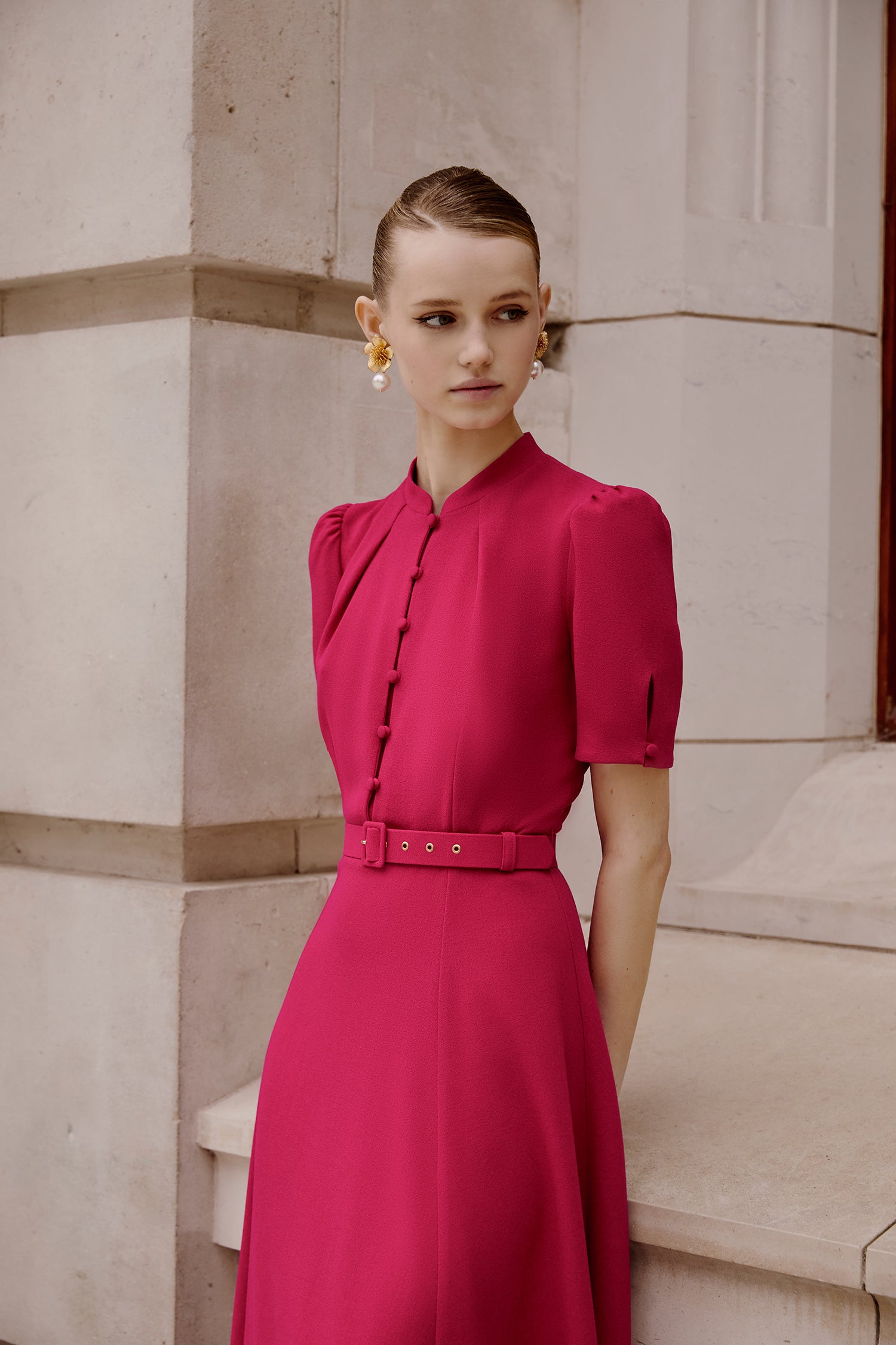 Ahana Fuchsia Short Sleeve Dress