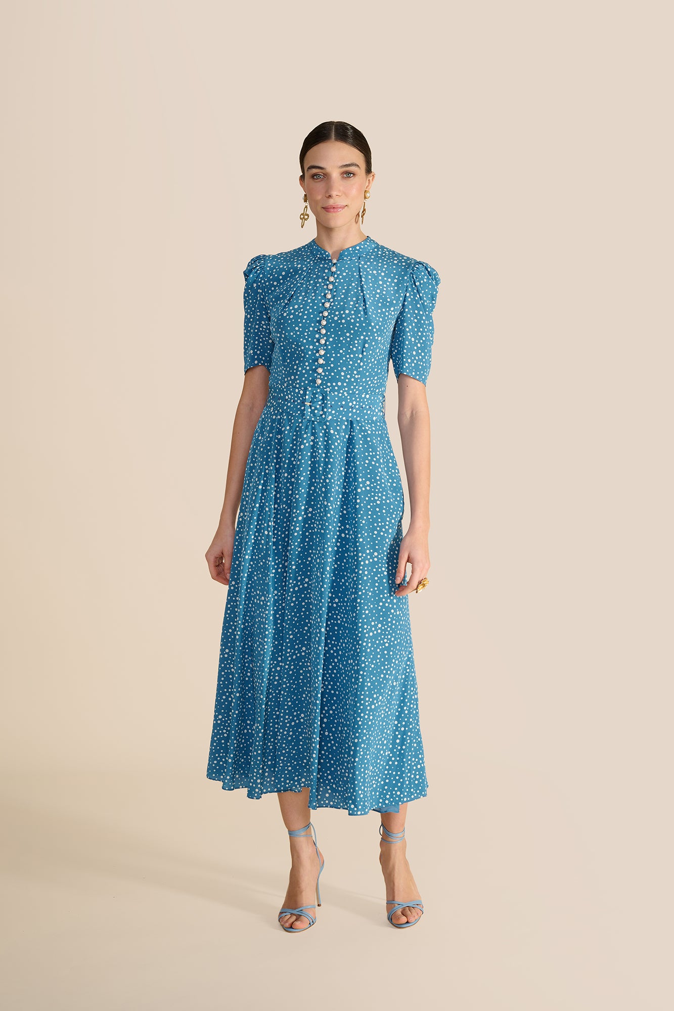 Ahana Bright Blue Polka Dress