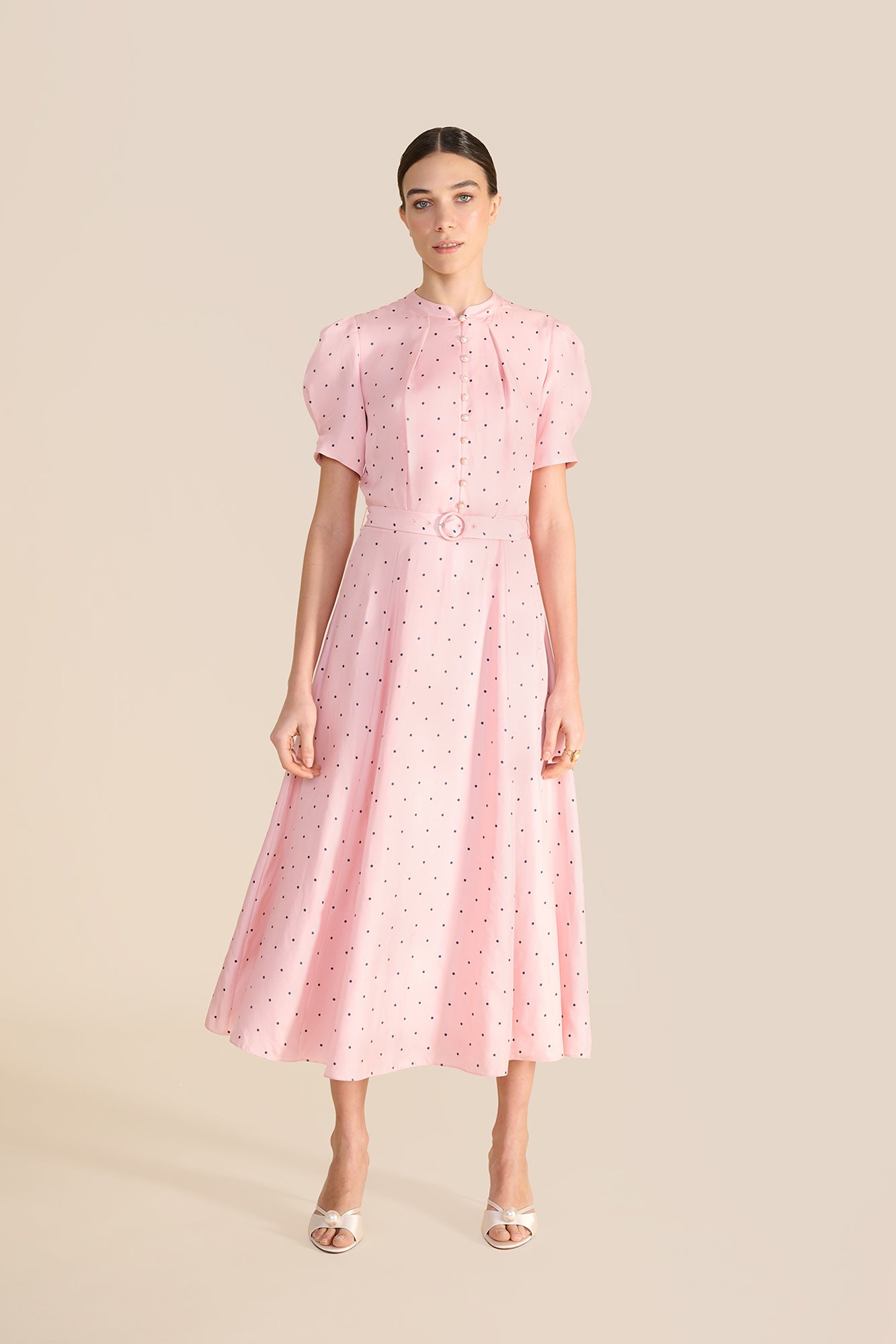 Ahana Pink & Navy Polka Dot Dress