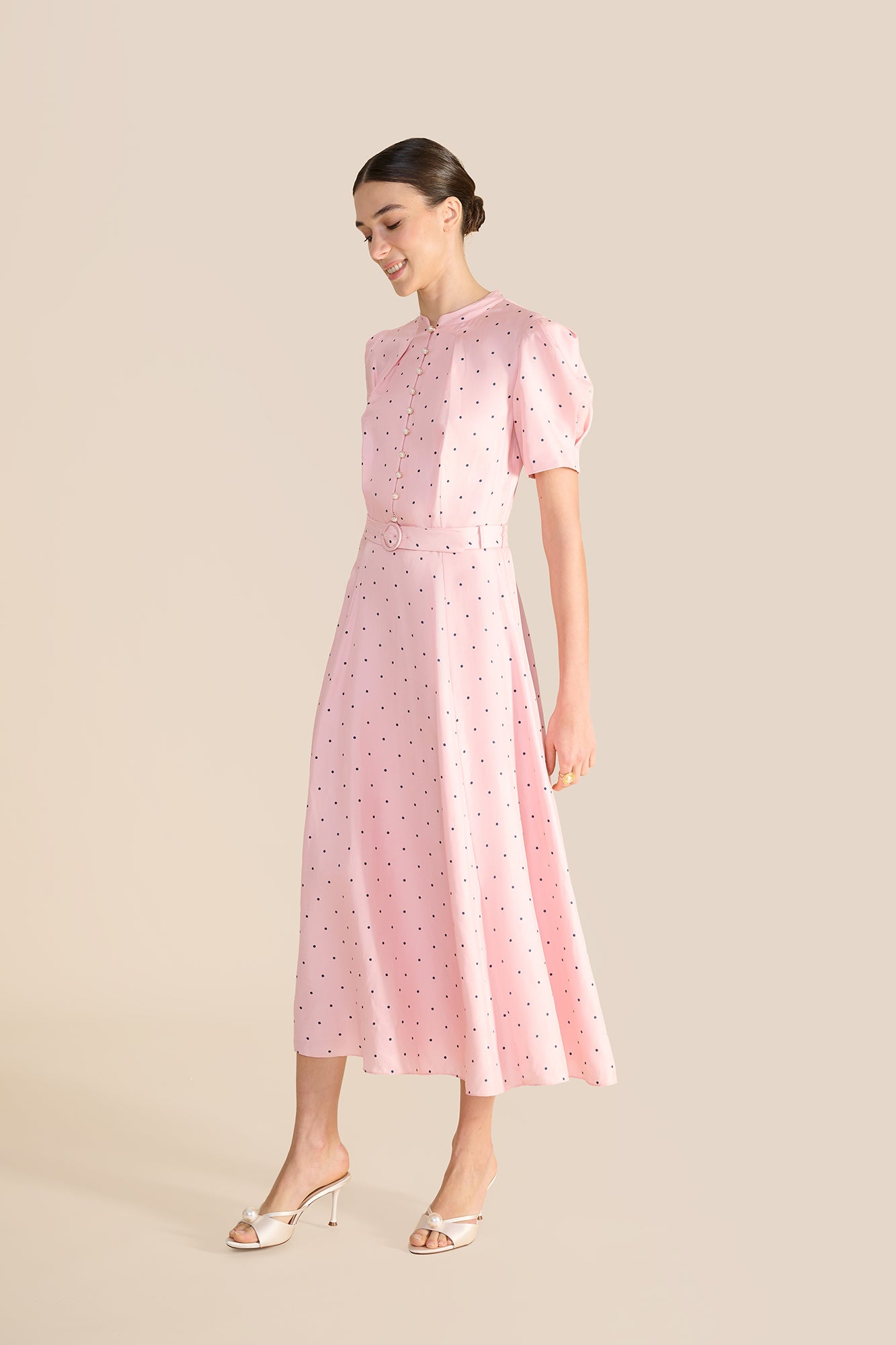 Ahana Pink & Navy Polka Dot Dress