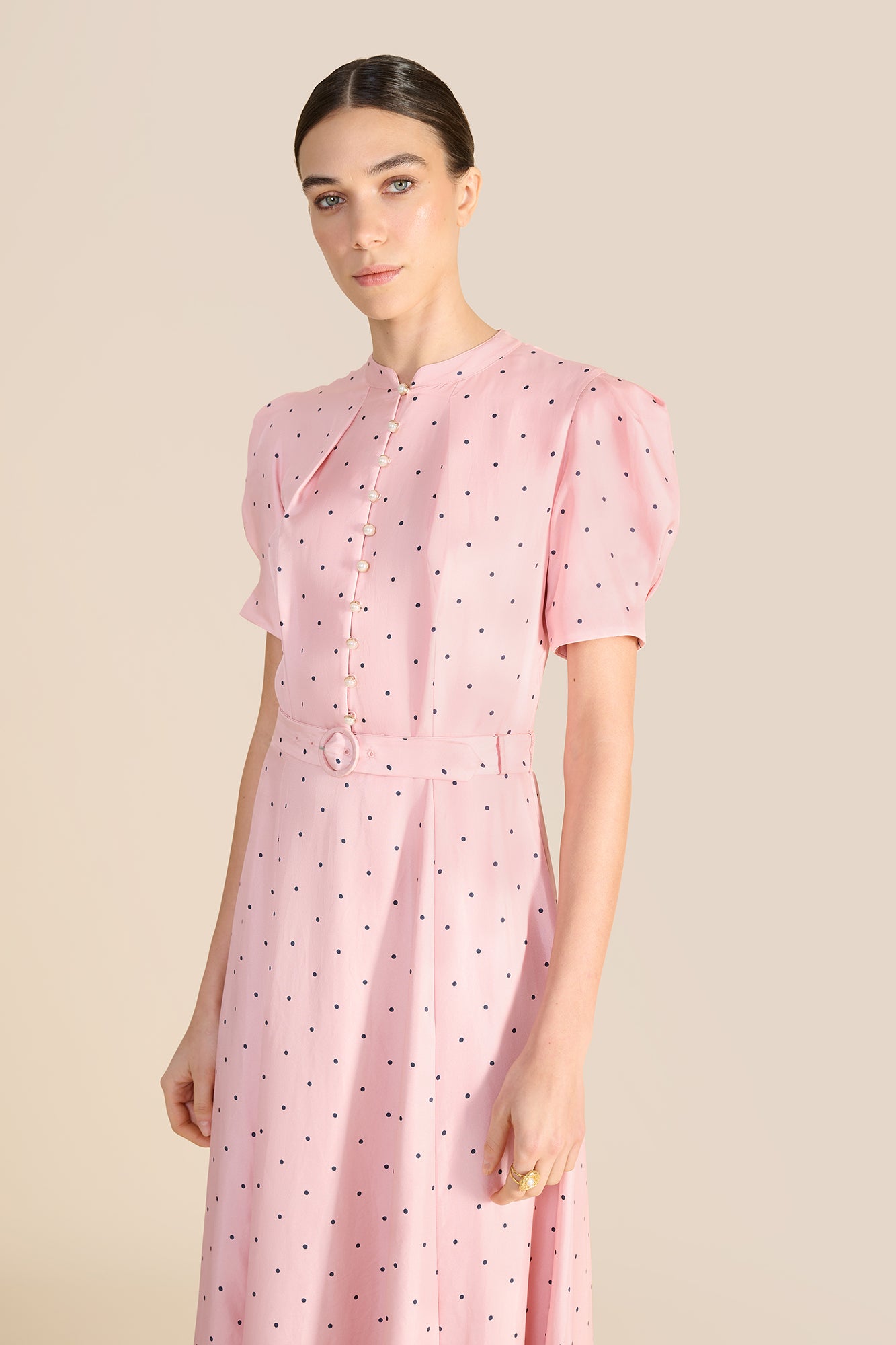 Ahana Pink & Navy Polka Dot Dress