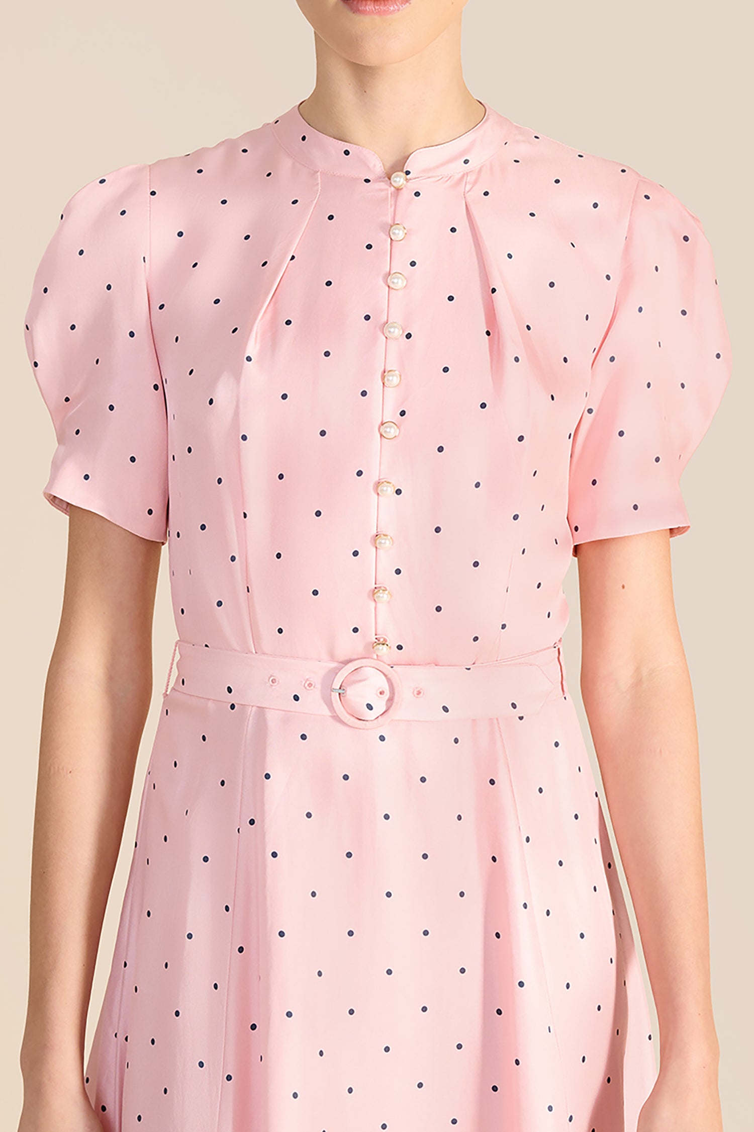 Ahana Pink & Navy Polka Dot Dress