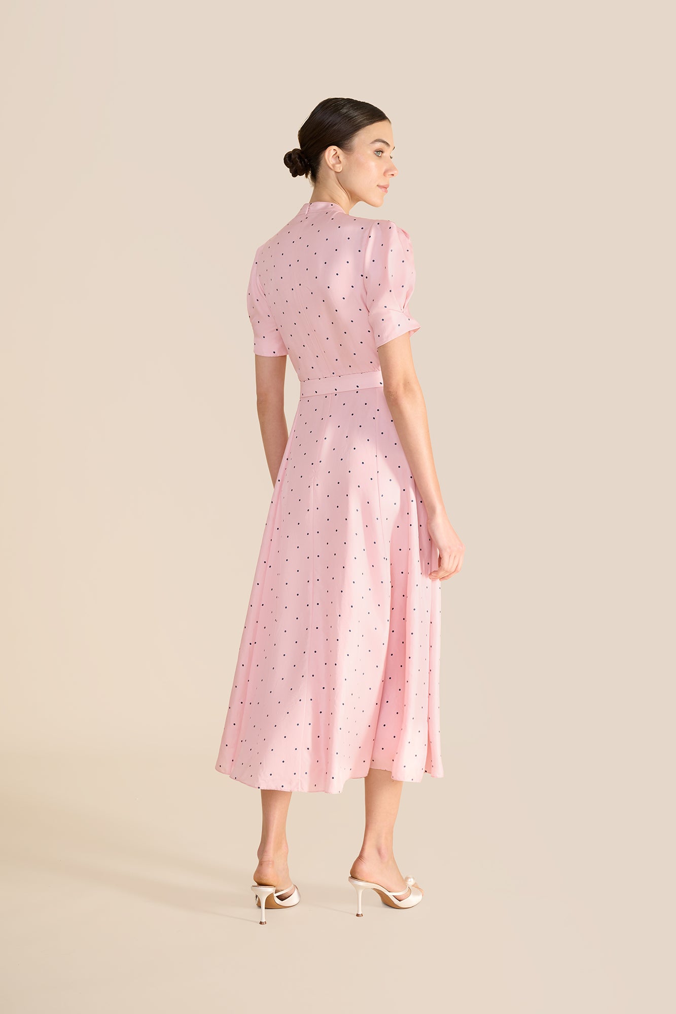 Ahana Pink & Navy Polka Dot Dress