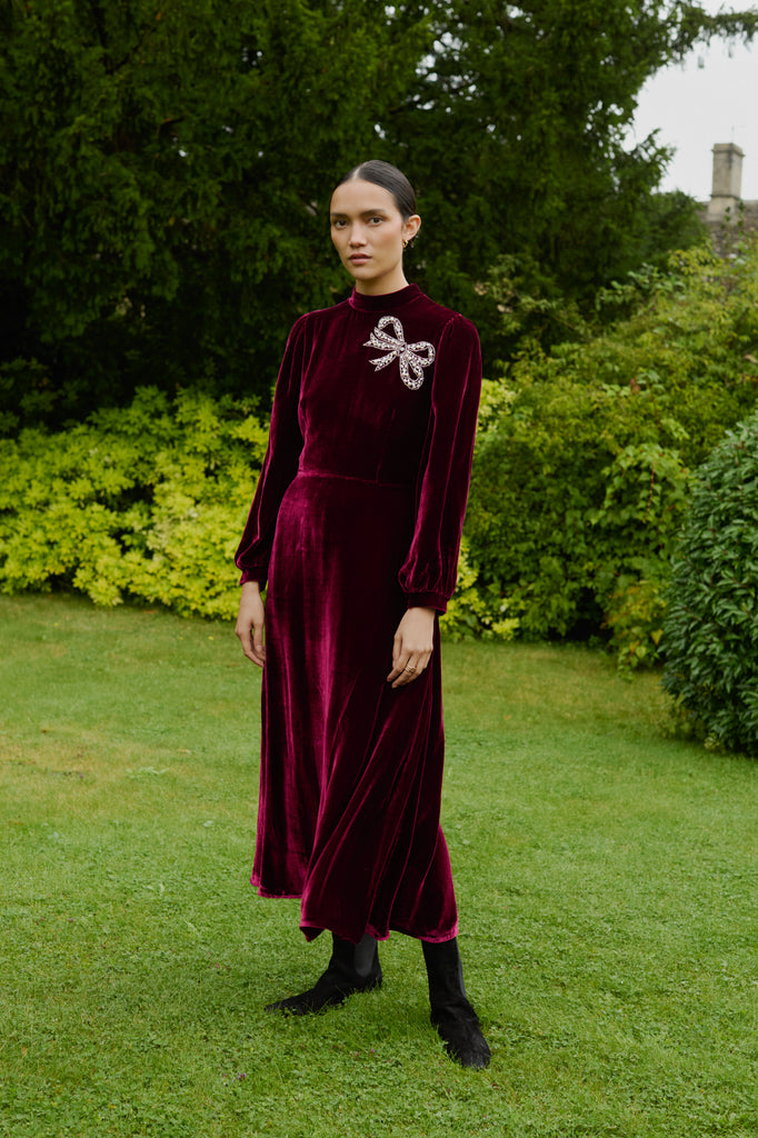 Sonia Embellished Burgundy Dress