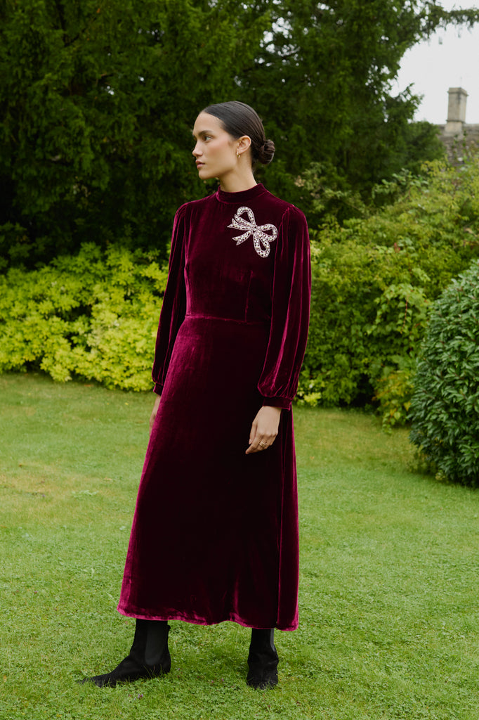 Sonia Embellished Burgundy Dress