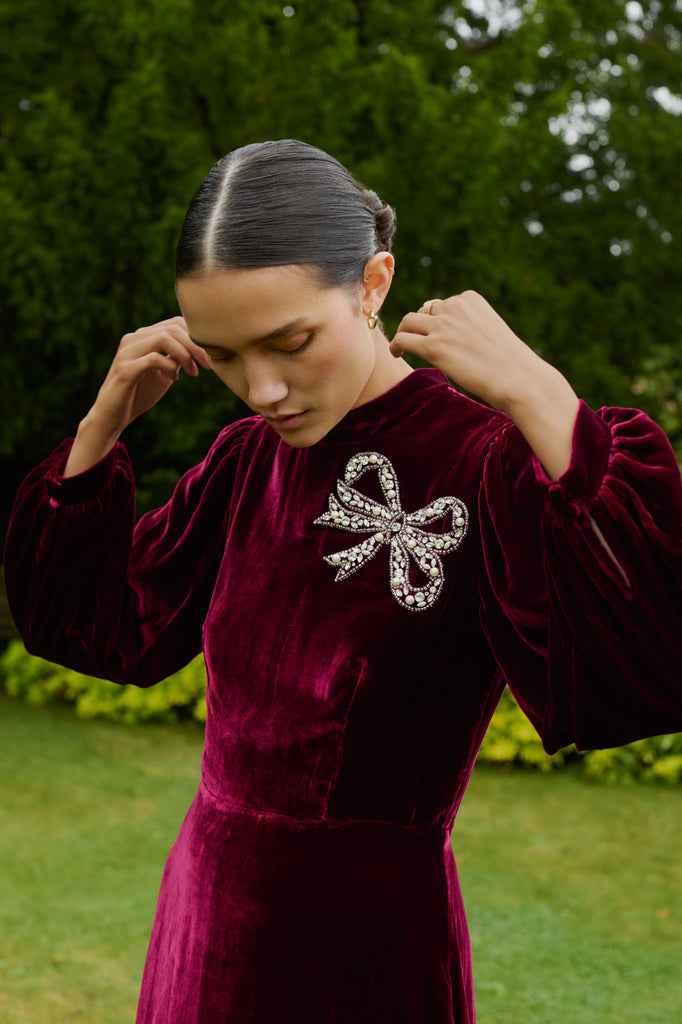 Sonia Embellished Burgundy Dress