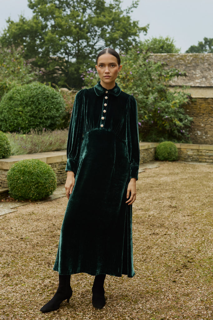 Calla Evergreen Velvet Dress