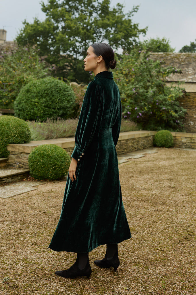 Calla Evergreen Velvet Dress