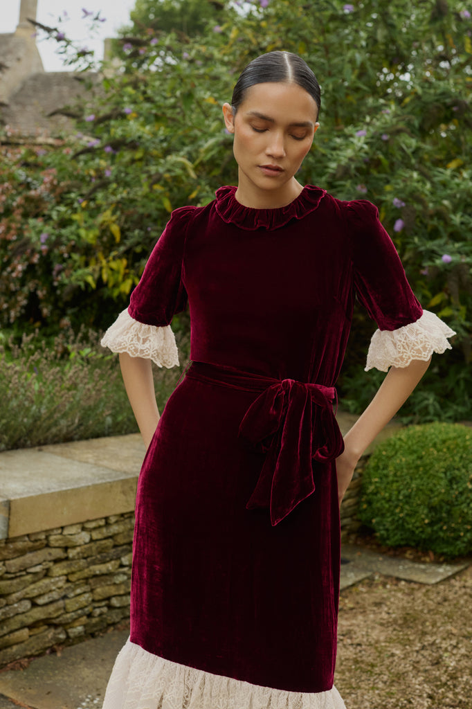 Aster Burgundy Velvet Dress Beulah London