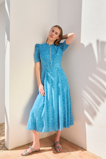 Ahana Bright Blue Polka Dress – Beulah London