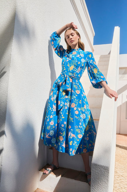 Sonia Bamboo & Birds Bright Blue Dress – Beulah London