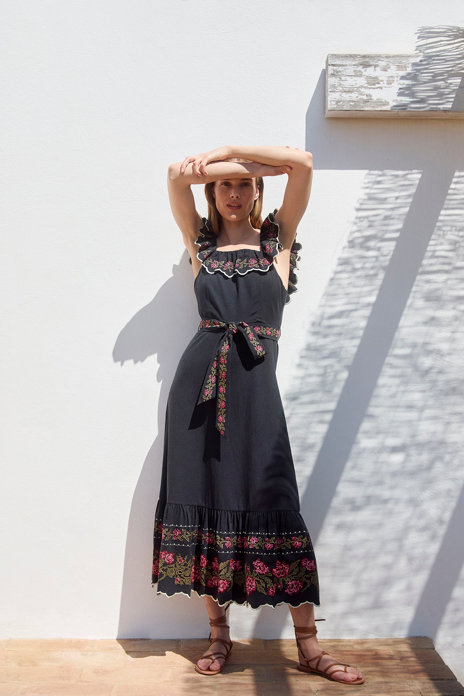 Tallulah Embroidered Black Sundress