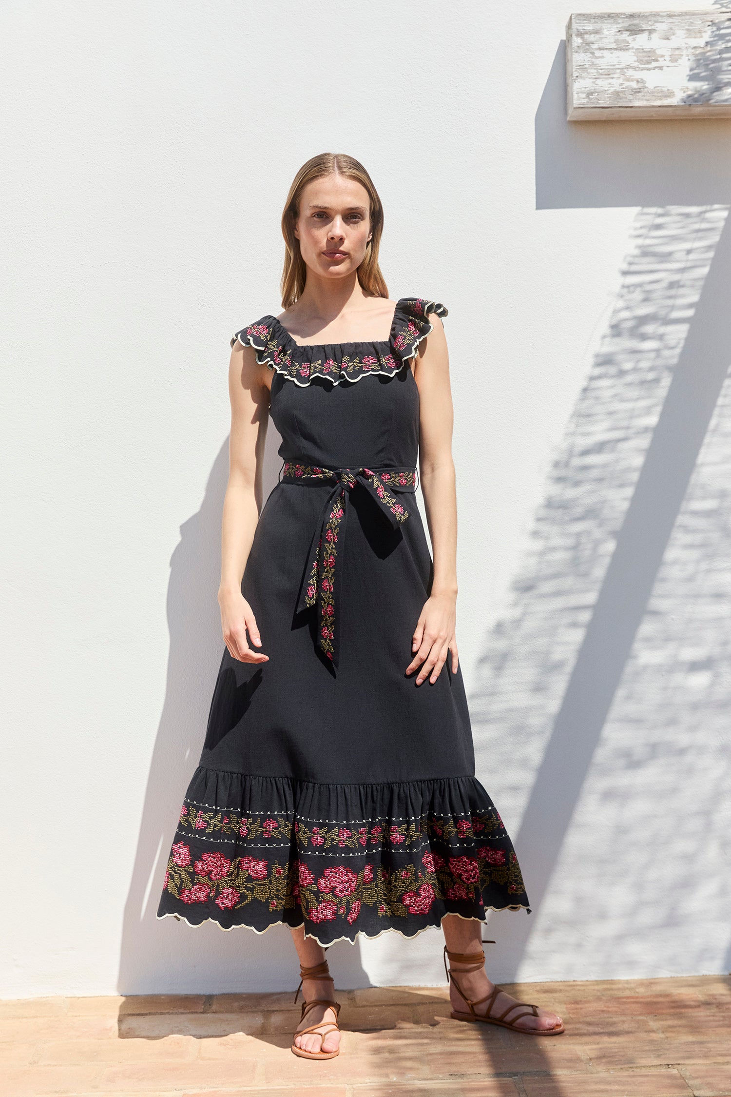 Tallulah Embroidered Black Sundress