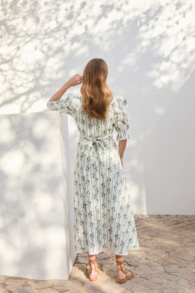 Flora Linear Blue Flower Dress