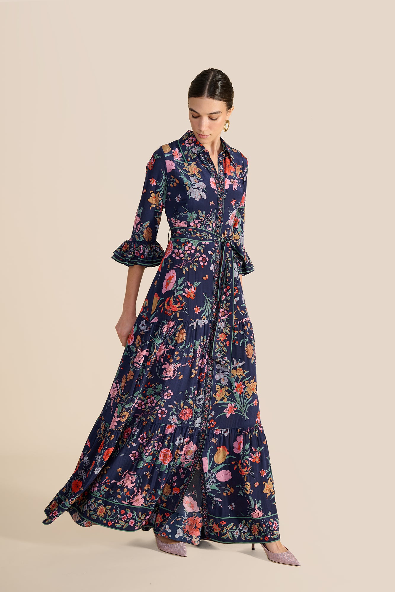 Nalini Navy Floral Bouquet Dress