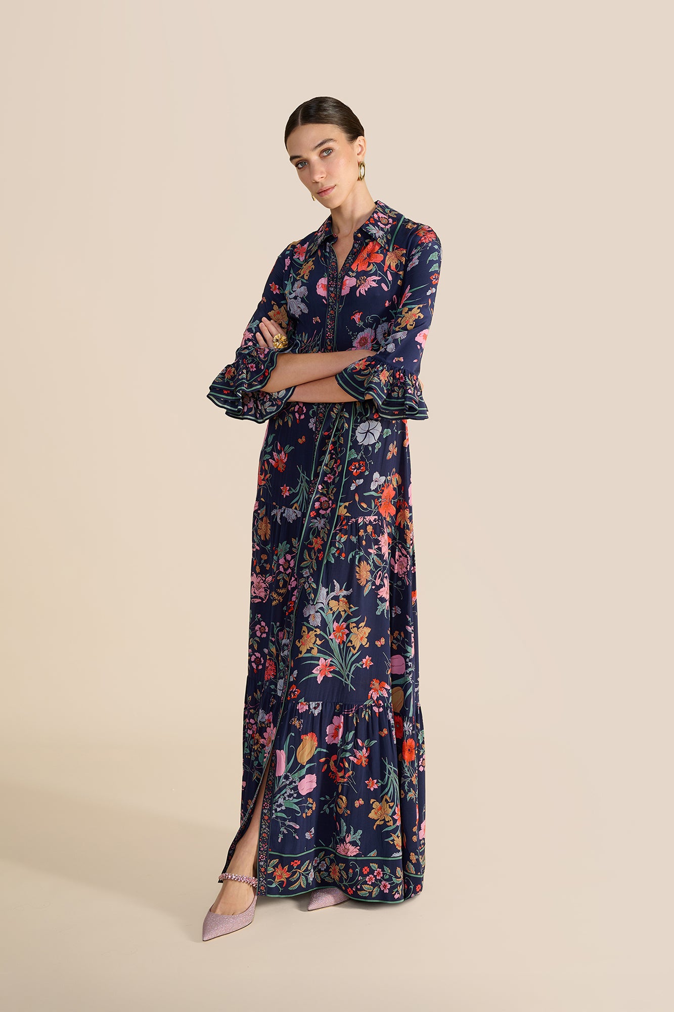 Nalini Navy Floral Bouquet Dress