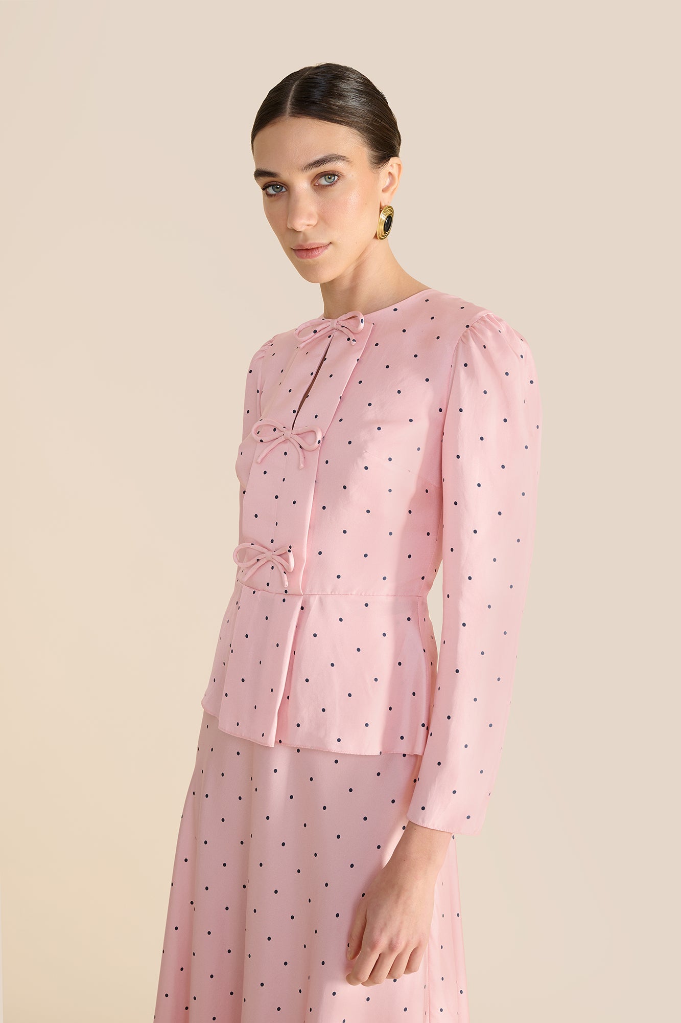 Serena Pink & Navy Polka Dot Blouse