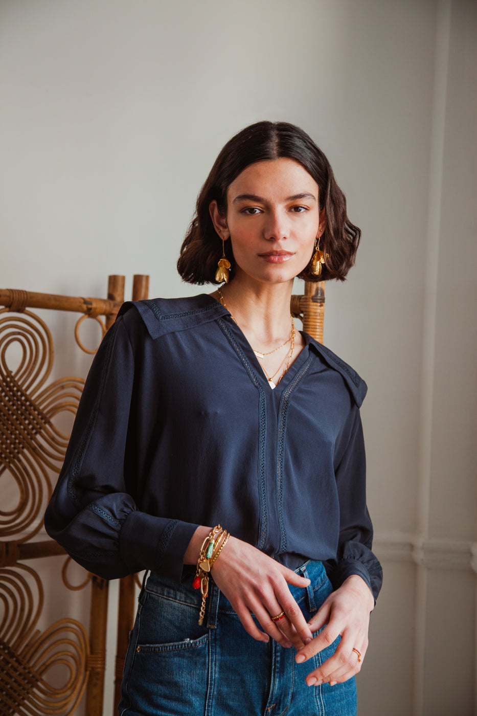 Navy Vera Blouse – Beulah London