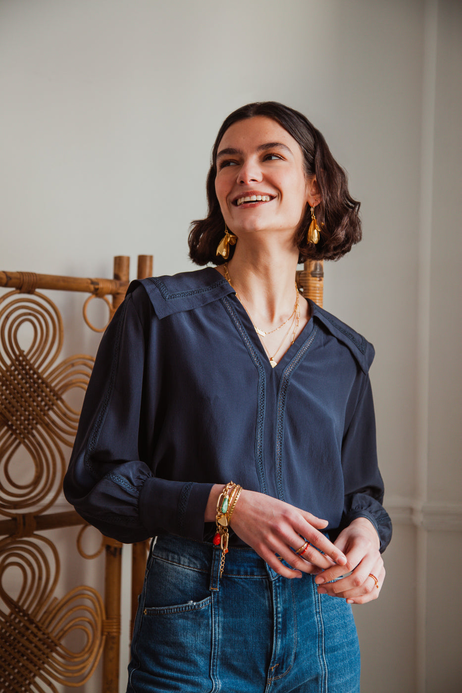 Navy Vera Blouse – Beulah London