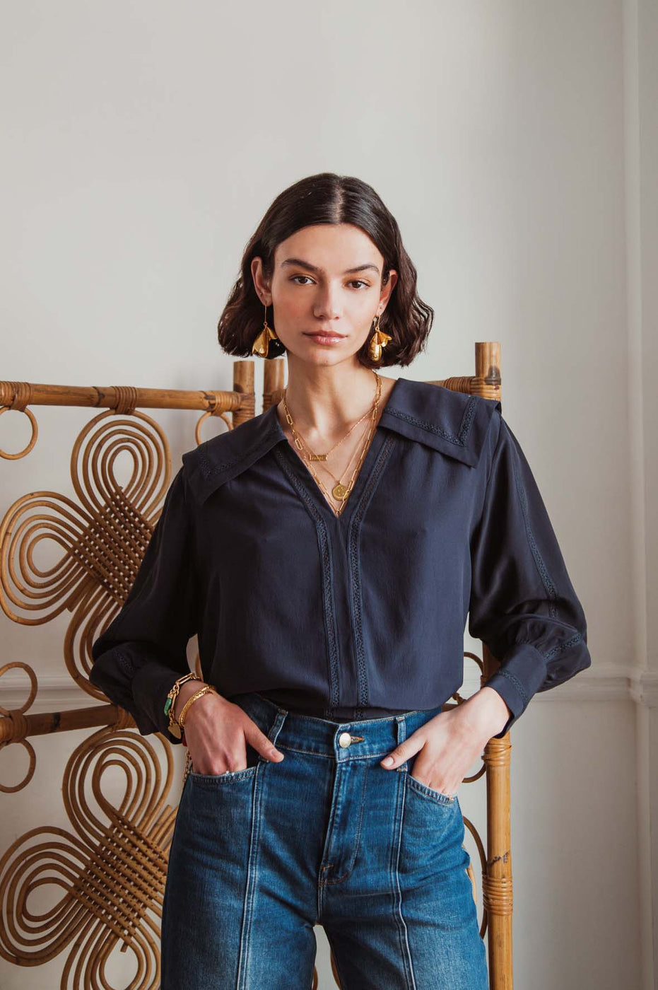 Navy Vera Blouse – Beulah London